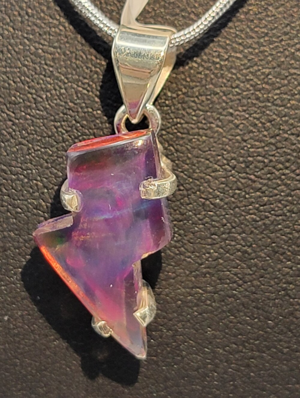 NEW Sterling Silver 925 Aurora Opal Lightning Bolt Pendant Only 1.25" Unisex